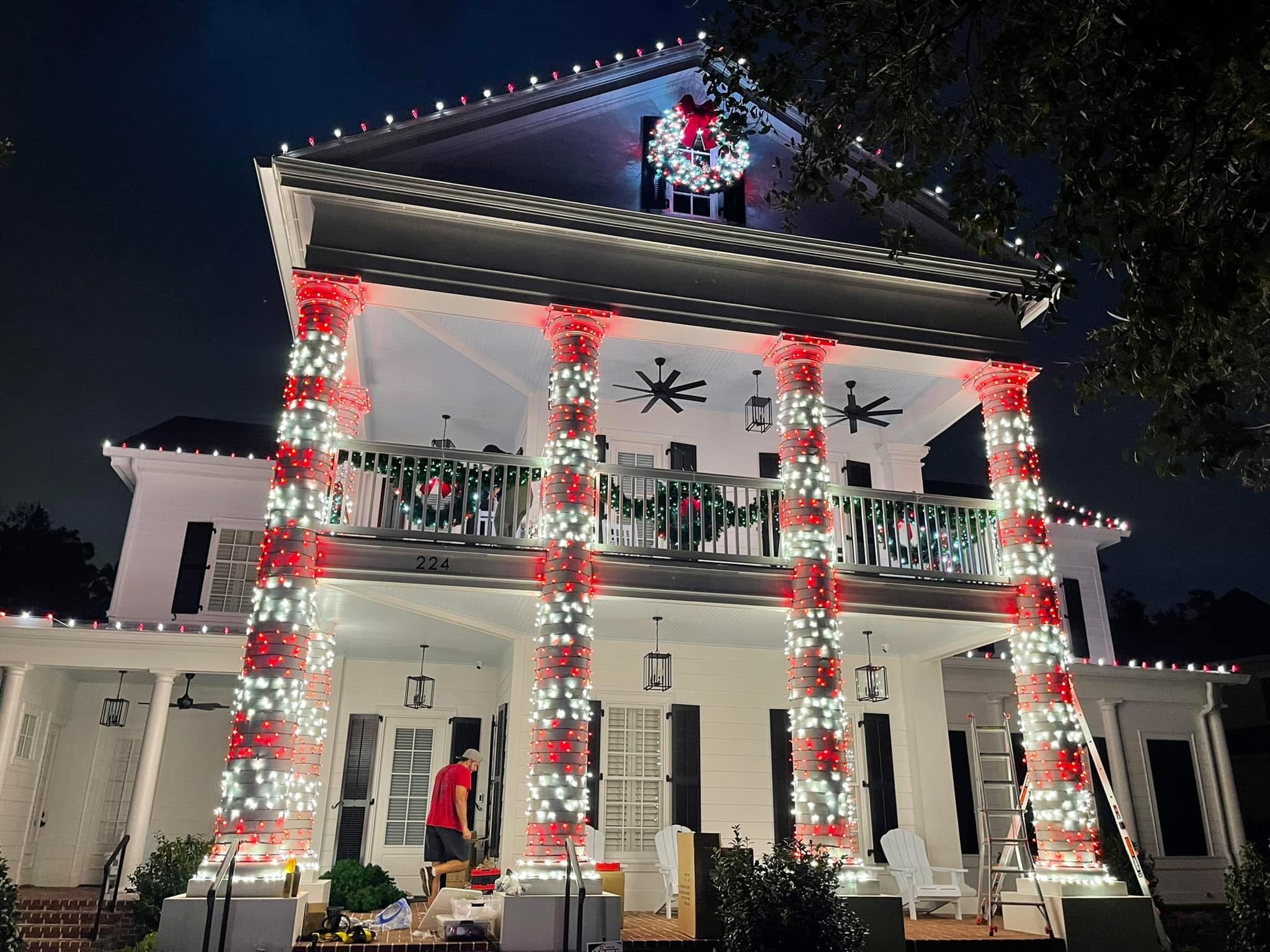 Exterior holiday lighting installation 29